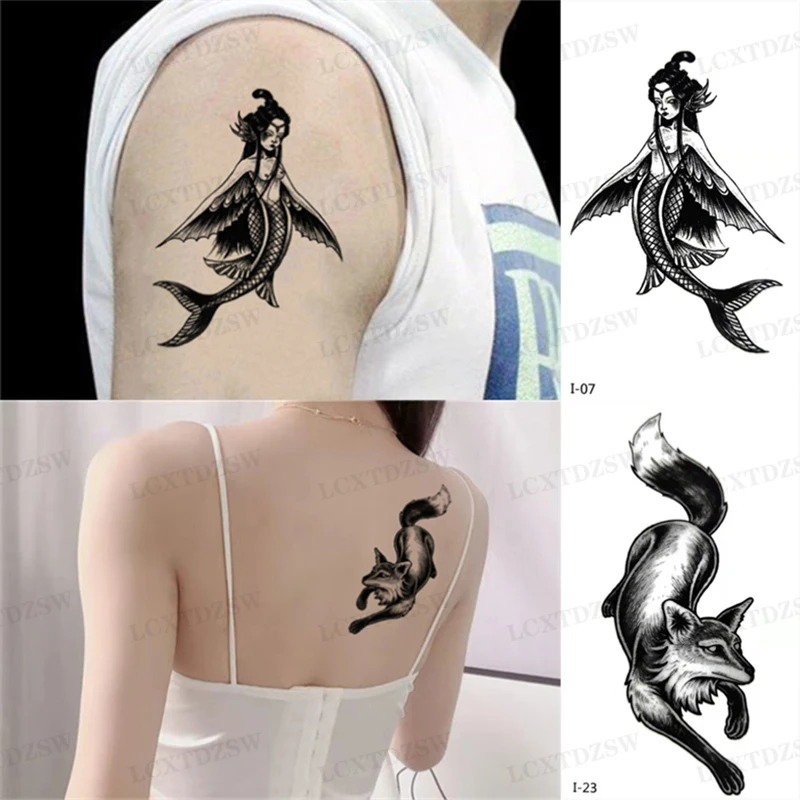 2Pcs Waterproof Temporary Tattoo Sticker Wolf Tiger Flash False Tattoo Body Decorate Art Decals Arm Fake Sleeve Tattoo Women Men