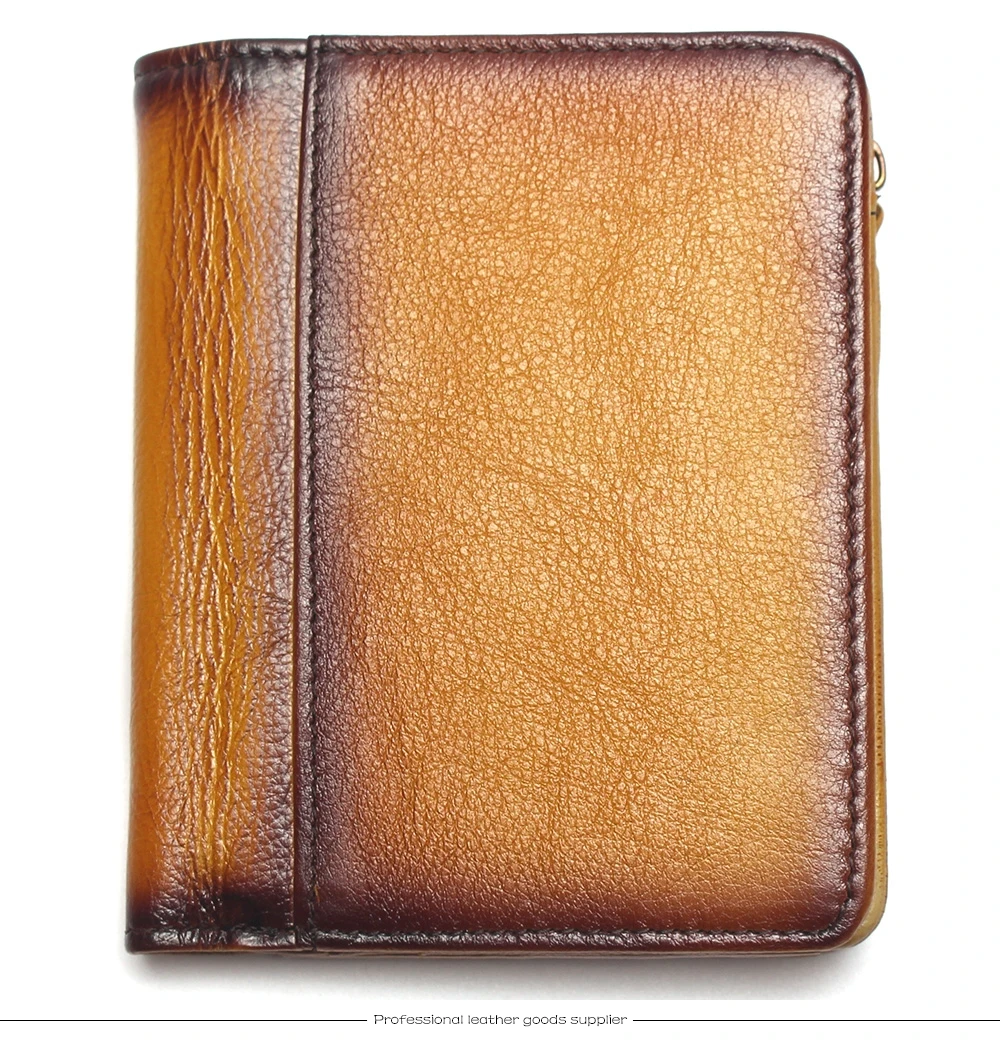 Natural Leather RFID Blocking Men's Top Layer Leather Brushed Wallet Handmade Retro Wallet Pure Leather Leather Coin Purse