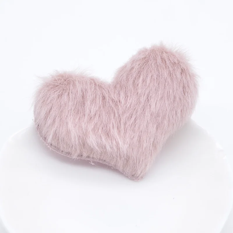 Pink 12 шт./лот 55*40 мм Мягкие плюшевые норковые волосы аппликация в виде сердца для DIY одежды шляпки обуви швейные принадлежности патчи заколки для волос бант Декор L57 - Цвет: Pink