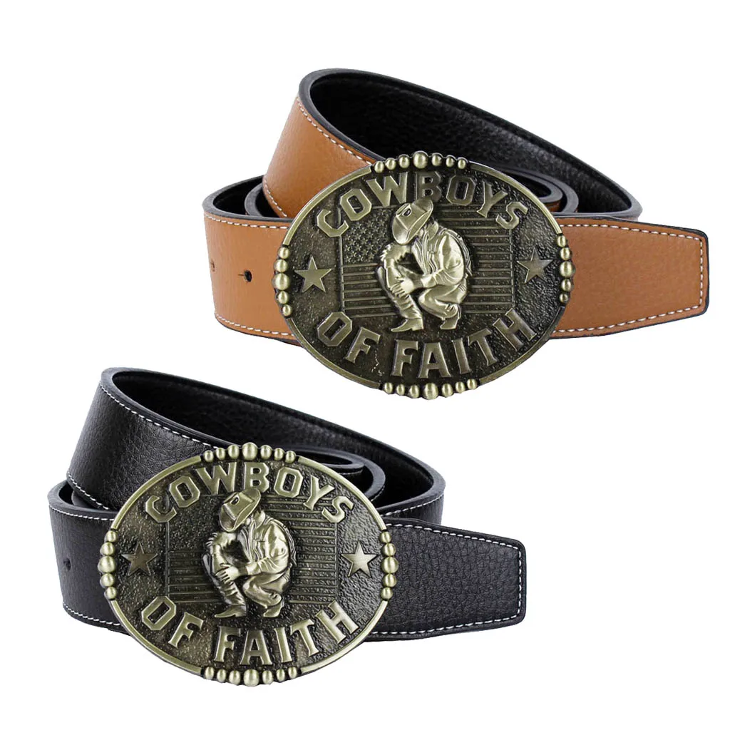 

Mens Leather Belt Western Cowboy Hip Hop COWBOYS OF FAITH Waist Jeans
