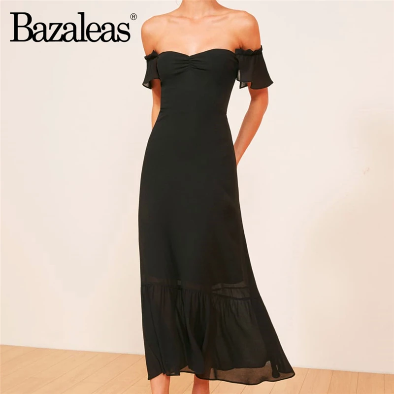 Платье миди женское шифоновое с разрезом и открытыми плечами|Женские платья| |