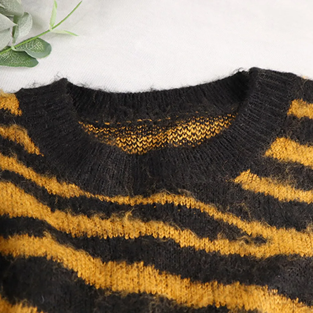 

JAYCOSIN Fashion Women Knit Sweater Loose Stripe Print Long Sleeve Casual Large Size Pullover Plus Size Winter Sweater Ladies