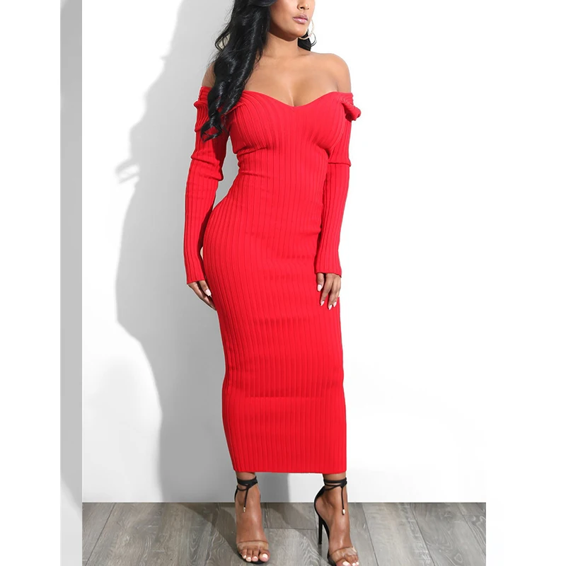 

Пикантное вечернее платье с открытыми плечами, женская одежда, осень 2021, элегантный однотонный тонкий халат с V-образным вырезом, офисные пл...