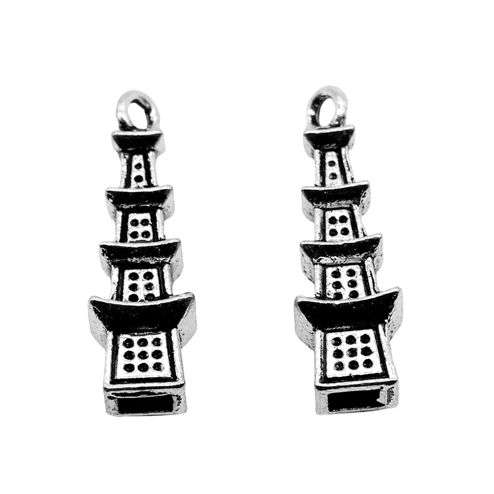 

10pcs Charms Pagoda Antique Silver Color 8x26mm Metal Alloy Jewelry DIY Accessories