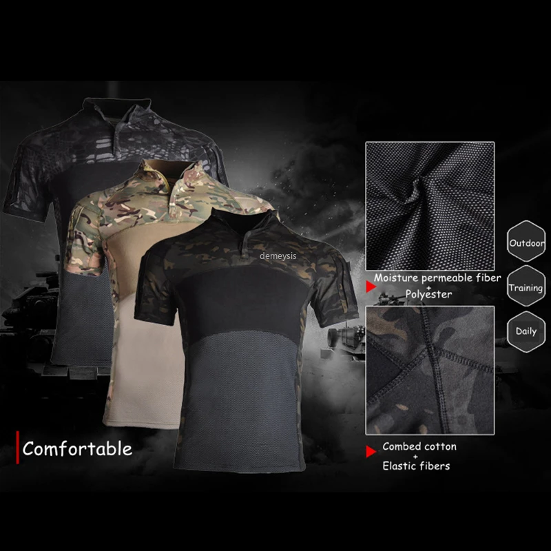 

Outdoor Climbing Hiking Short Shirts Army Tactical Training Comfortable Shirts Summer Military Airsoft Shooting Short Shirts