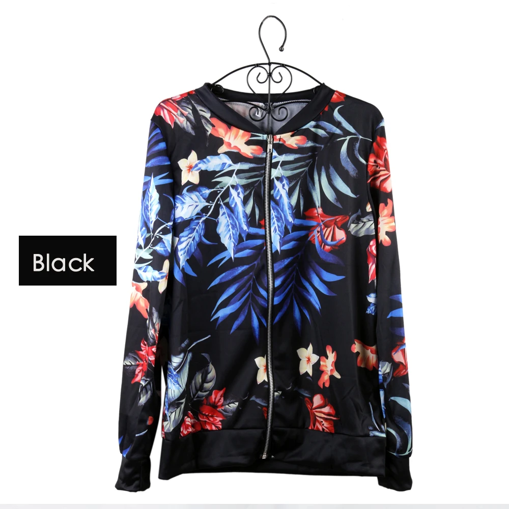 

8 Colors Women Jackets Flower Floral Print Retro Ladies Zipper Up Short Thin Slim Bomber Jacket Coats Basic Casual Outerwear