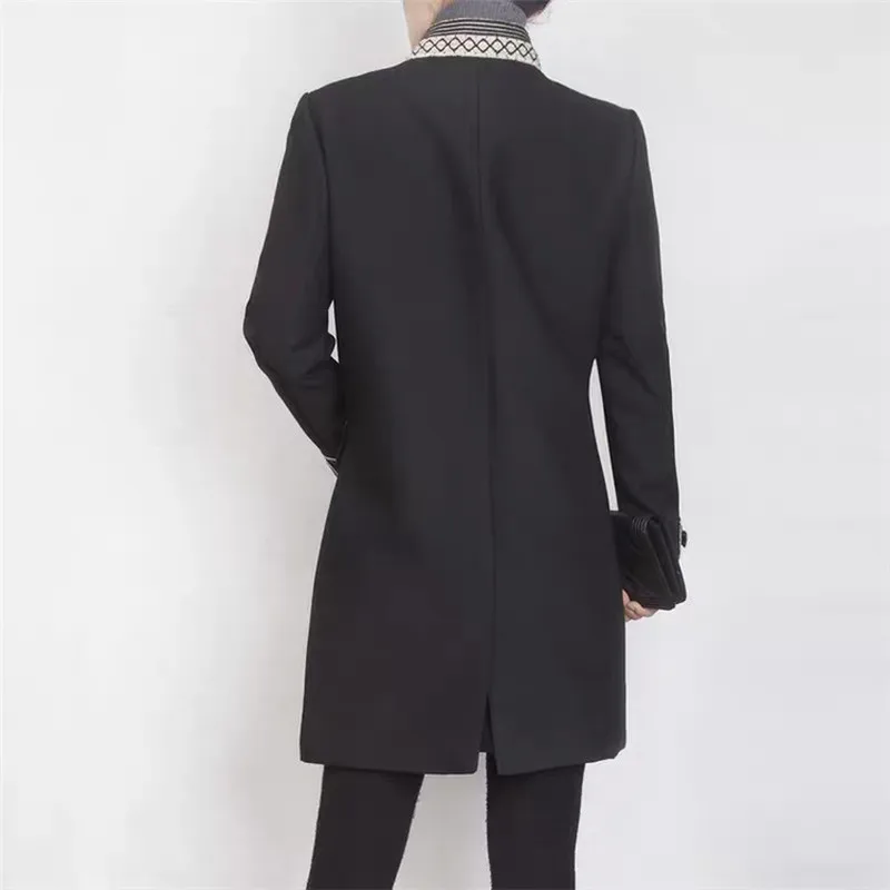 Винтажном стиле военно-морской флот Стиль пальто для женщин 2019 осень с вышивкой