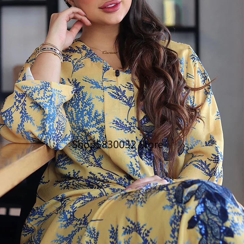 Abaya Dubai Turkey Kaftan Beaded Sequins Hijab Dress Islam Clothes African Maxi Dresses For Women Robe Longue Femme Musulman