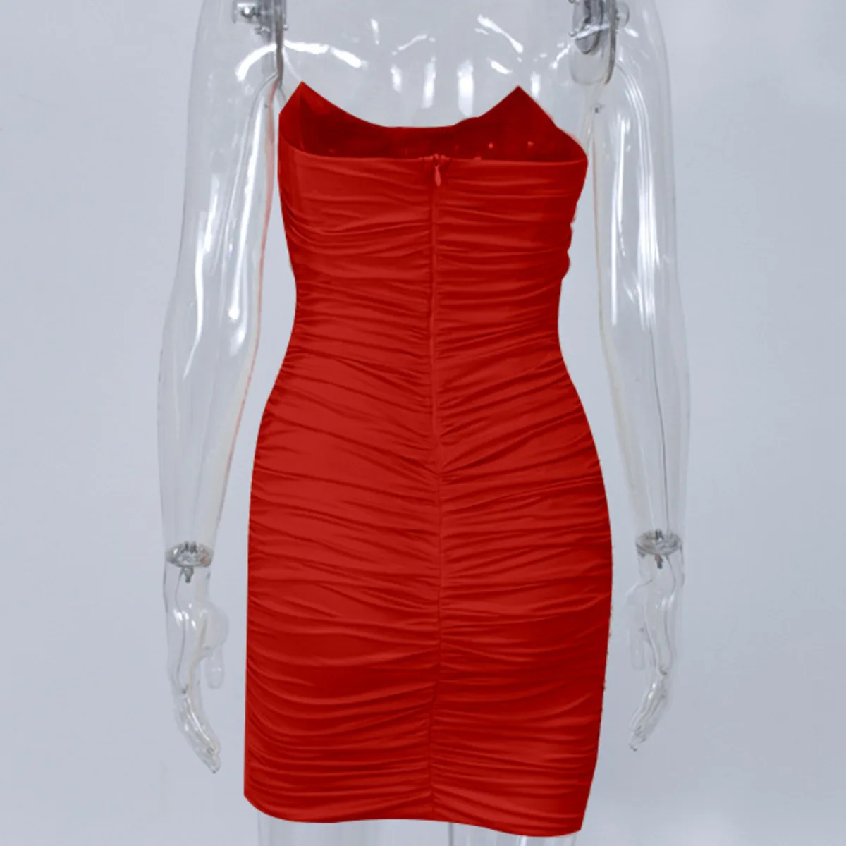 

BacklakeGirls Sexy Round Neck Strapless Red Cocktail Dress Zipper Back Black Pleated Sheath Bodycon Dresses Robes De Cocktail