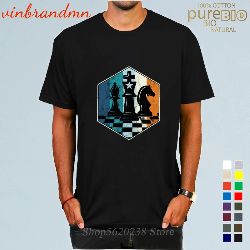 Летняя мужская футболка в стиле ретро с принтом виде шахмат Оригинальная