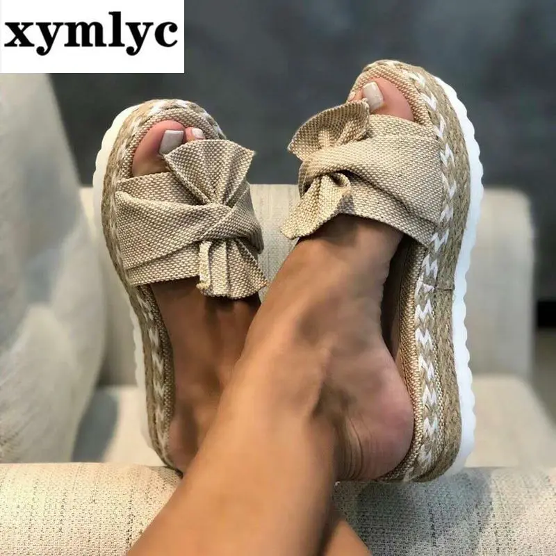 Сандалии женские с бантом Повседневные Удобные босоножки на платформе без