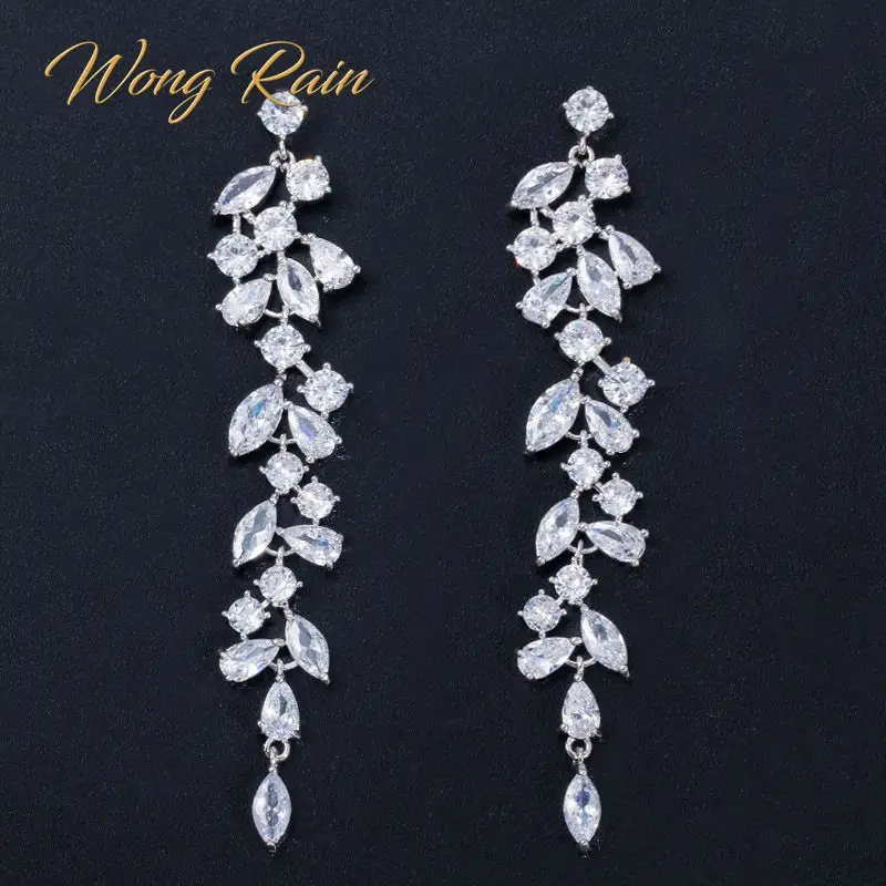Wong Rain Luxury 925 Sterling Silver Created Moissanite Gemstone Drop Dangle Plant Tassel Earrings Fine Jewelry Wholesale