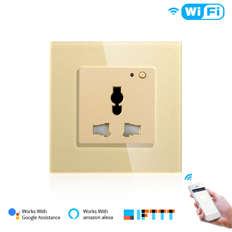 Gold Универсальная Wi-Fi умная настенная розетка 13A стеклянная панель французское приложение дистанционное управление работает с Amazon Echo Alexa Google Home - Цвет: Gold