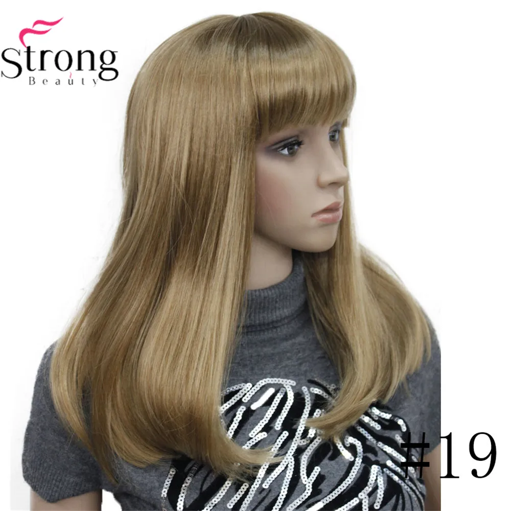 StrongBeauty Женские синтетические парики волосы черный/Блонд длинные прямые аккуратная челка стиль Natura парик волосы