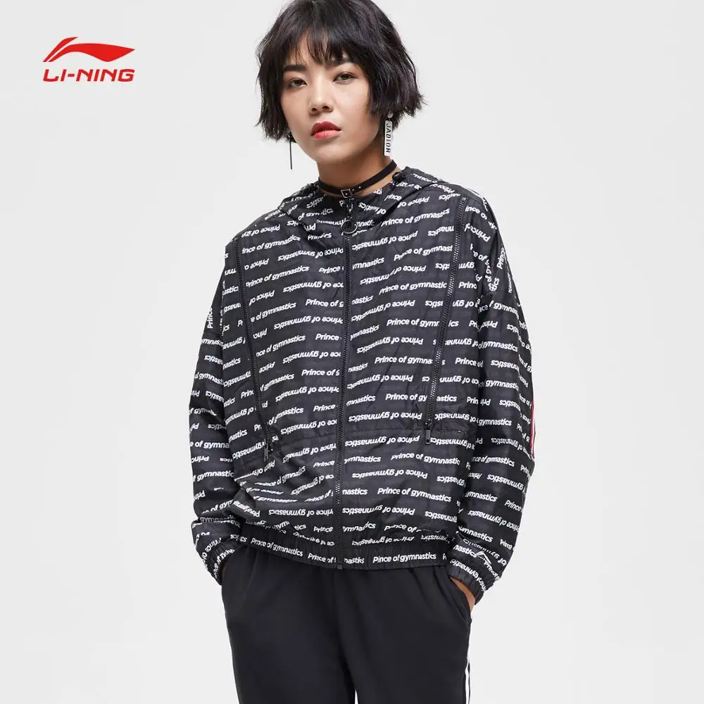Li Ning Женская трендовая ветровка из 100% полиэстера свободного покроя с буквенным