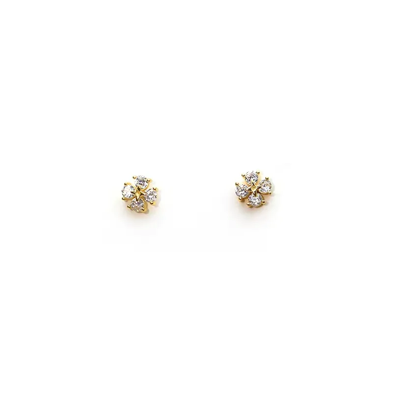 

WOOZU 14k Gold Plated 925 Sterling Silver Romantic Chic Zircon Four-Leaf Flower Stud Earrings For Women Charm Wedding Jewelry