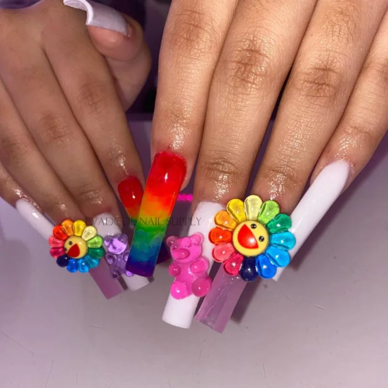 

Jelly Gummy Bear Nails Luxury 3D Nail Rhinestones Decoration for Kawaii Press On Tips Manicure Accessories