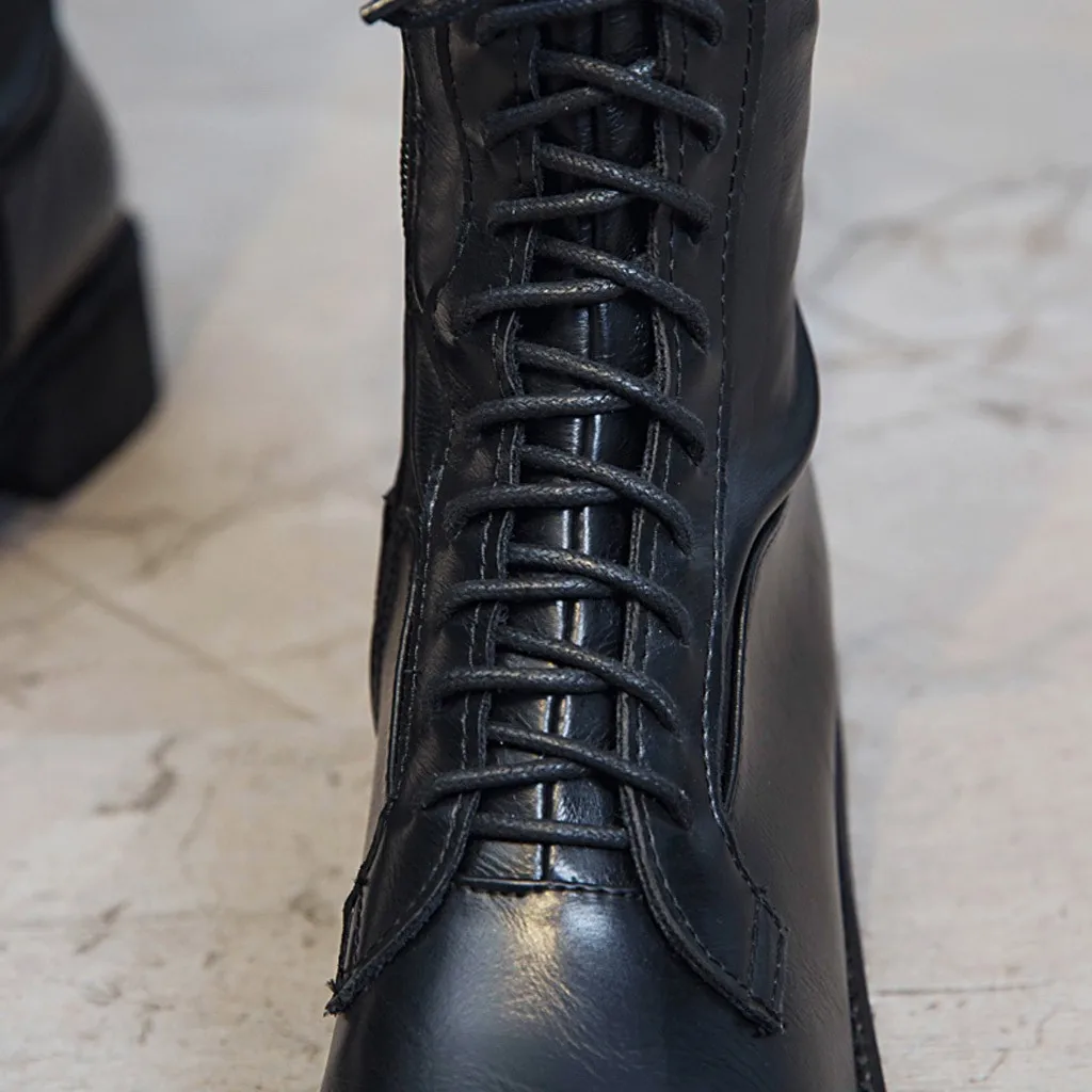 Сапоги до бедра черные кожаные сапоги модные женские на молнии со шнуровкой