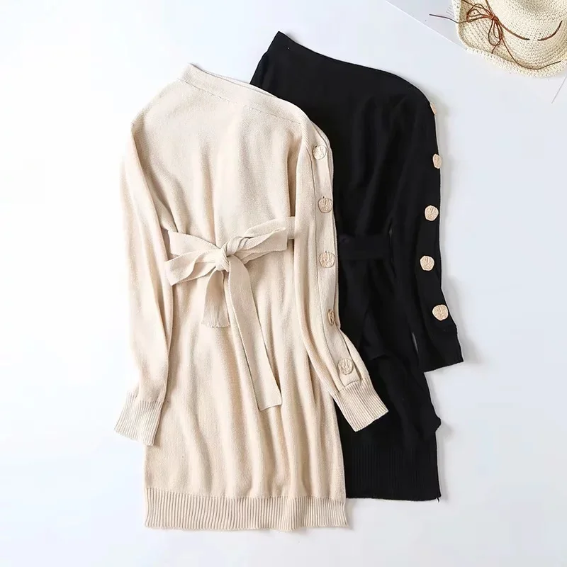 Winter Women Long Sleeve Loose Female Mini Sweater Dress Sexy Off Shoulder Knitting Elegant Sheath Short | Женская одежда