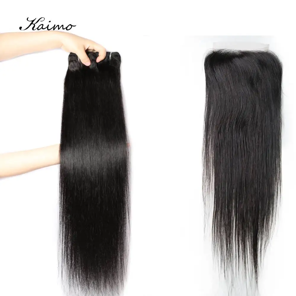 

Straight Human Hair Bundles With Lace Closure 4x4 for Black Women Peruvian Wavy Hair Extensions Non Remy Hair 4/5 Pcs