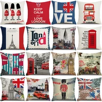nordic british style cushion cover ins linen pillowcase square sofa pillow covers lron tower pattern throw pillow case 18x18in