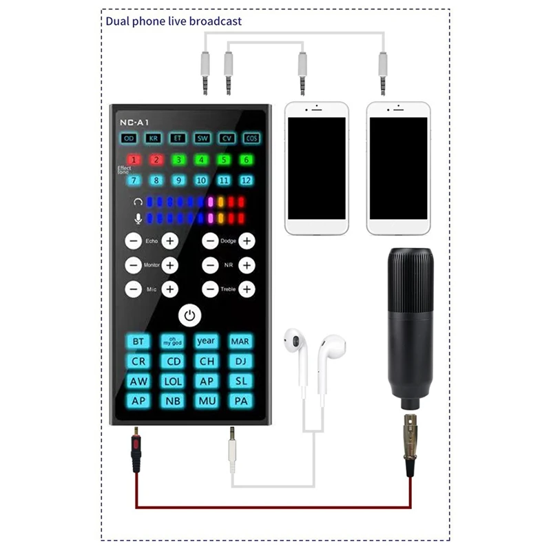 

NCA1 Live Sound Card Mixer Audio Bluetooth Microphone Condenser KTV Karaoke Mobile Phone Computer