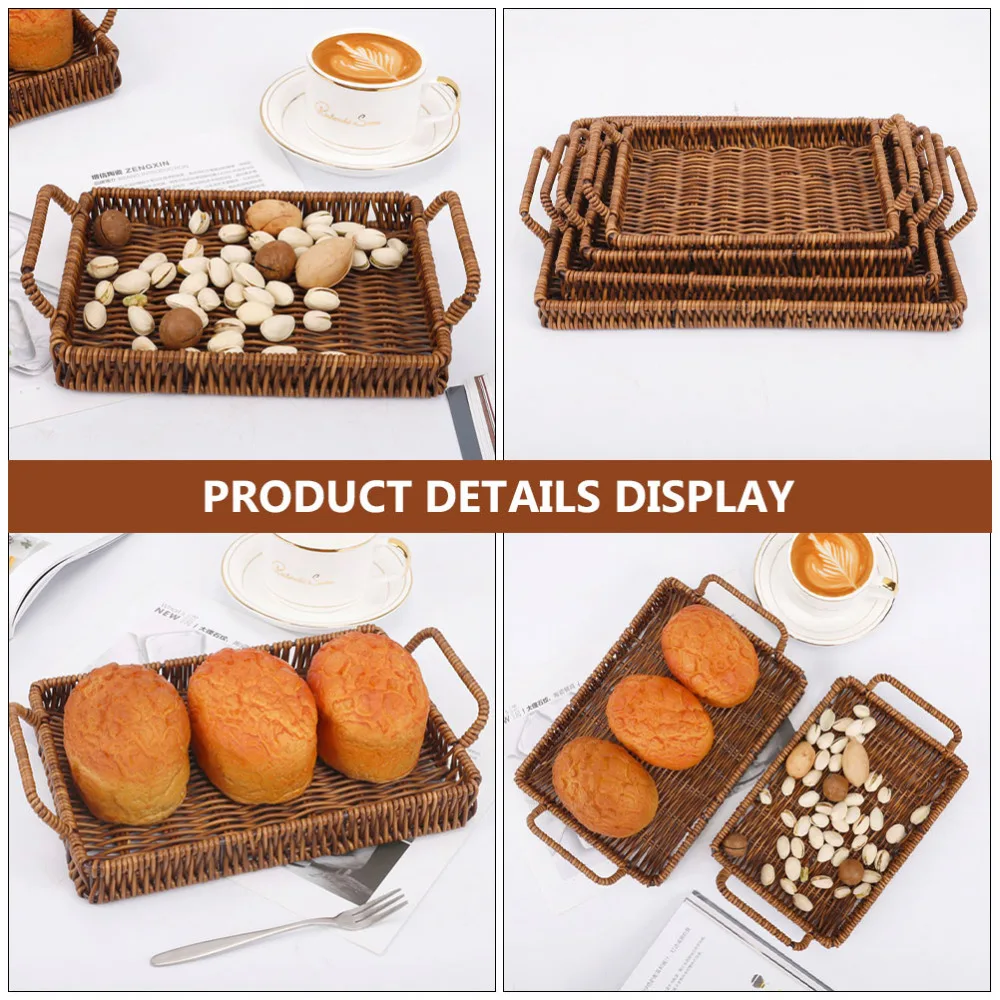 

1Pc Rectangular Hand-woven Basket with Handle Home Bread Holder Brown