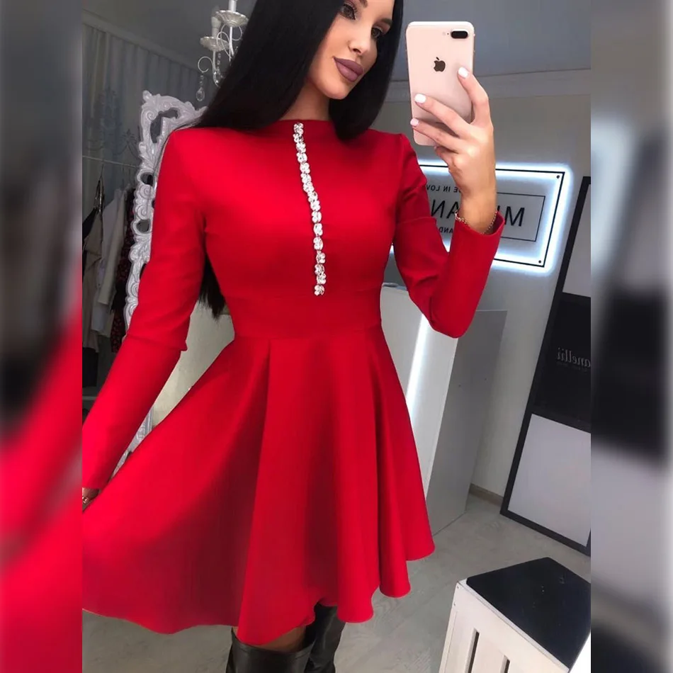 

Sexy Long Sleeve O-Neck Diamond 2021 New Winter Women's Bodycon Bandage Mini Dress Elegant Red White Christmas Party Dresses