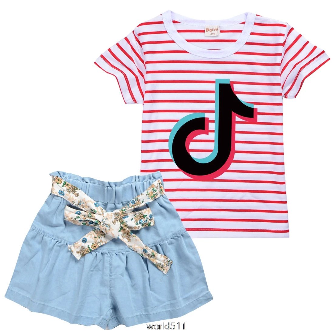 Детская одежда наборы Tik Tok детская с длинными рукавами футболка + джинсовая юбка