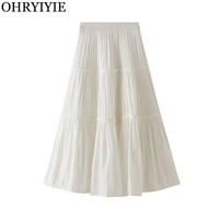 ohryiyie solid color spring summer long a line skirt women fashion korean 2021 chic all match pleated skirts female maxi skirt