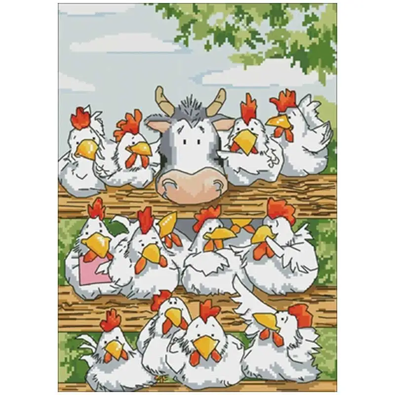 

Chorus of chicken and cow patterns counted 11CT 14CT 18CT DIY Cross Stitch Sets Cross-stitch Kits Embroidery Needlework