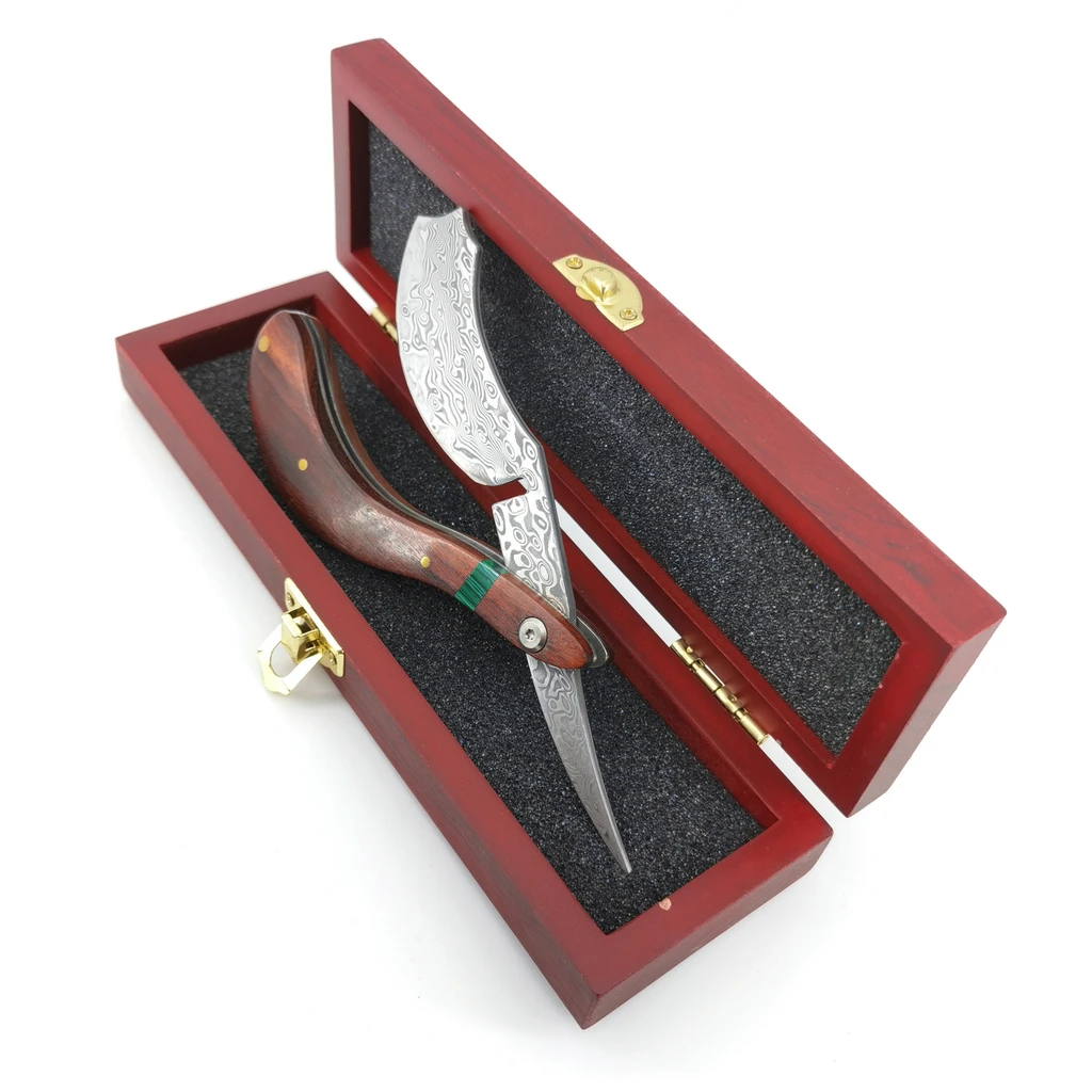 Дамасская прямая Бритва для парикмахеров стальной нож резки горла деревянная