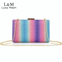 sequins clutch purse bag for women rainbow glitter chain shoulder bag wedding party dinner small handbag designer bag sac x388h