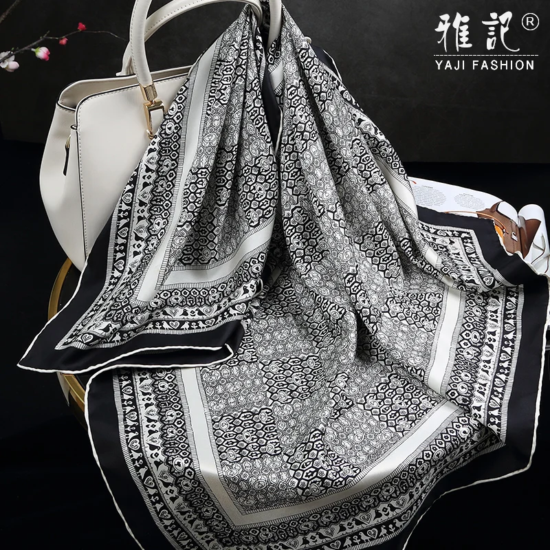 100% саржевый Шелковый квадратный шарф с принтом большой натуральный шелковый шаль для девушек Весна Осень