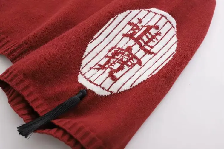 Женский красный свитер с вышивкой в стиле Харадзюку вязаный пуловер кисточками