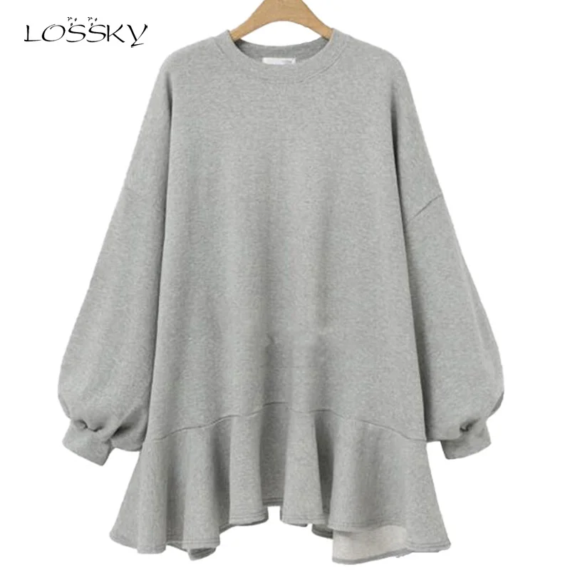 Lossky длинные свитшоты для женщин с длинным рукавом оборками топы плюс размер 5XL