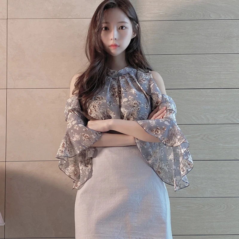 2021 из шифона с цветочным рисунком блузки для женщин летом коротким рукавом