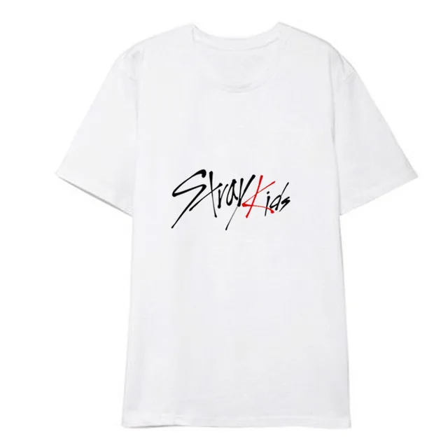 STRAYW Straykids/одежда в Корейском стиле; свободная летняя футболка для студентов; Новинка; черно-белая футболка с короткими рукавами для детей - Цвет: STRAYW