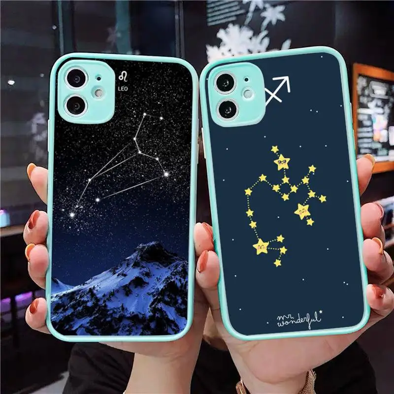 

constellations zodiac signs Phone Case For iPhone 12 11 Mini Pro XR XS Max 7 8 Plus X Matte transparent blue Back Cover