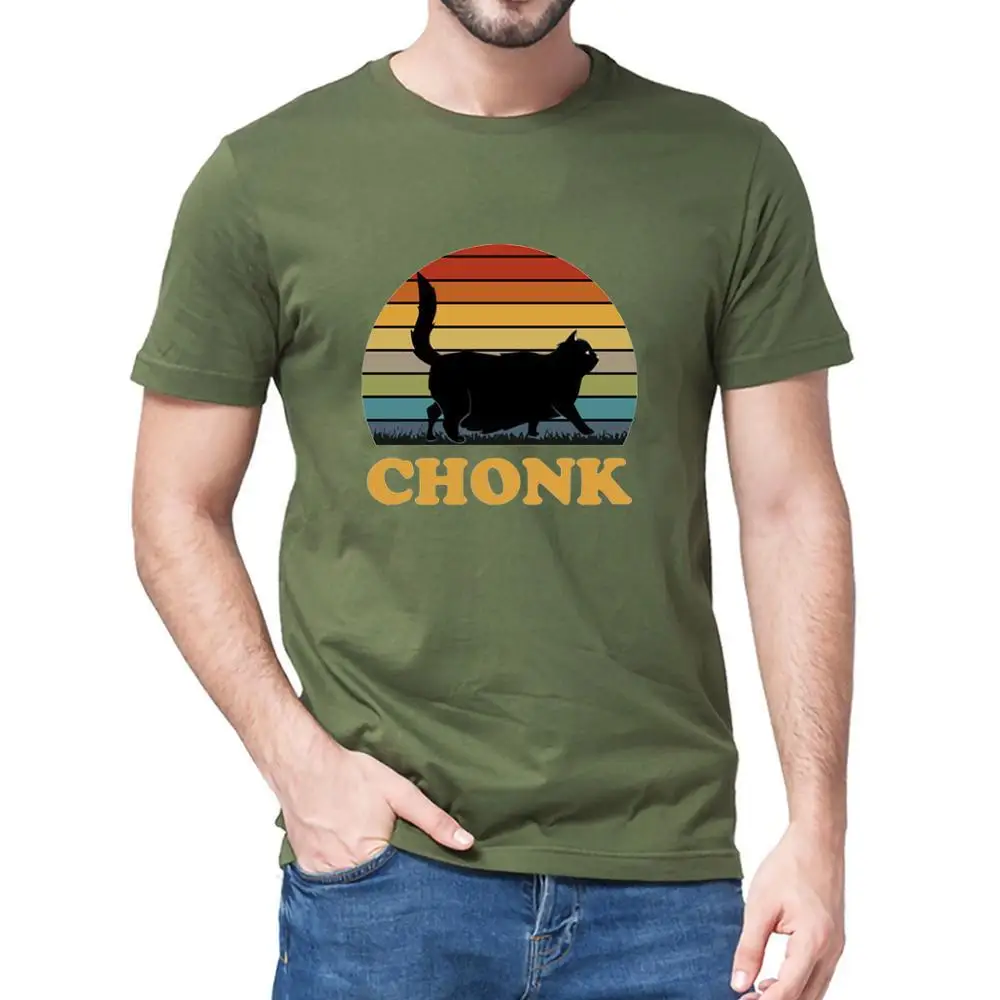 Funny Chonk Scale Cat Meme T-Shirt Retro Vintage Cat Lover Cat Mom  Men's Cotton T-Shirt Humor Gift Unisex Women Tshirts Tops