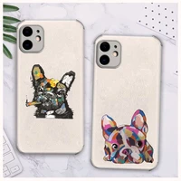 pug dog french bulldog phone case lambskin leather for iphone 12 11 8 7 6 xr x xs plus mini plus pro max shockproof