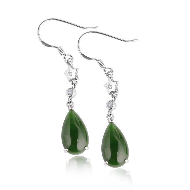 

2020 Real Anniversary Brinco Wholesale 925 Inlaid With Jade Earrings Direct Manufacturers With Long Water Droplets Hetian