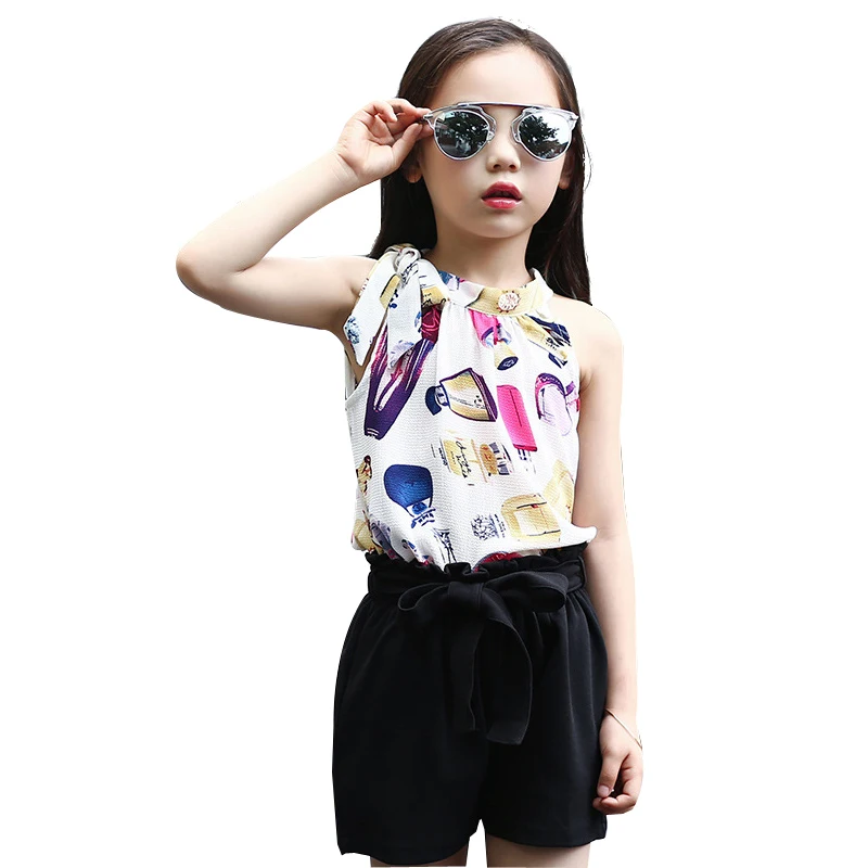 Шифоновая Блузка и шорты для девочек 6 14 лет|kids clothes|clothing setssummer girl |