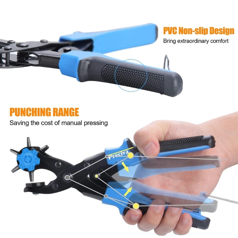 Цена Дырокол для кожи, плоскогубцы, инструмент, набор кнопок «сделай сам» для домашнего рукоделия, роторный дырокол, резак, работа с ремнем, талие...