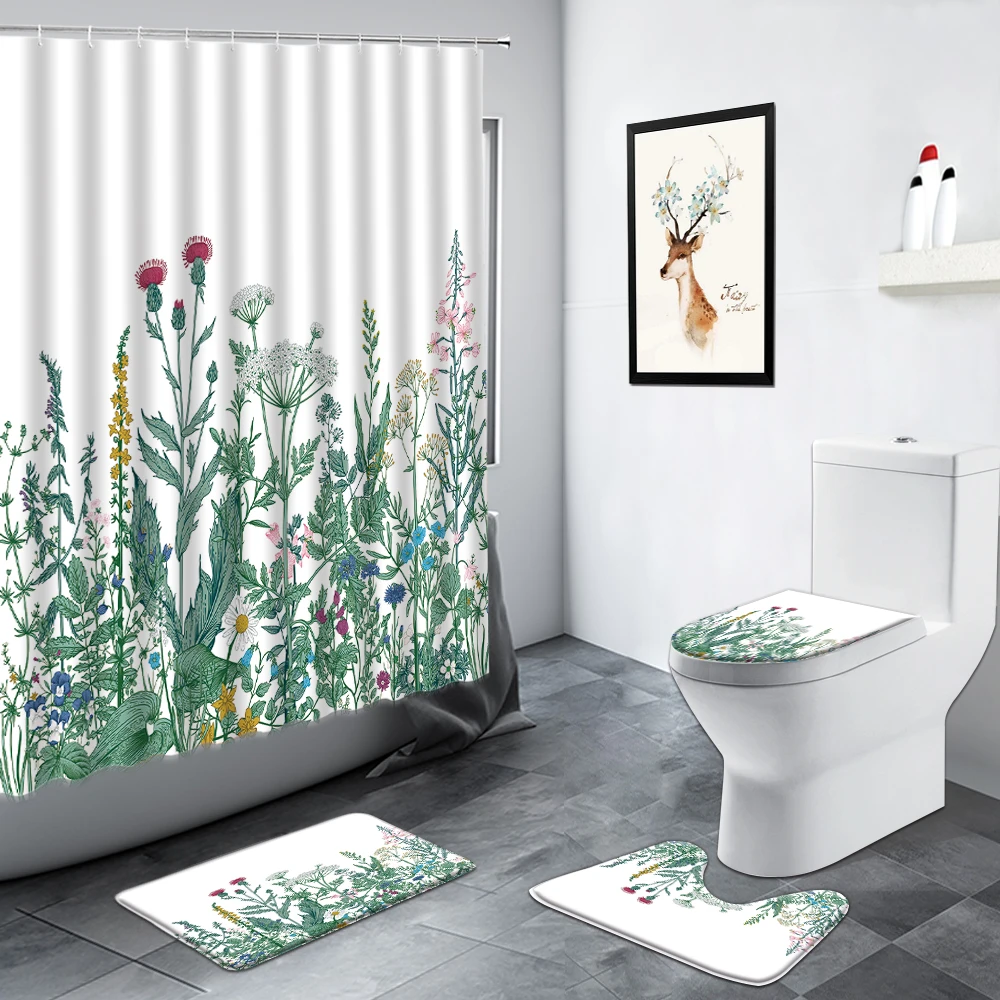 

Plants Floral Shower Curtain Set Dandelion Flowers Tulip Fashion Luxury Bathroom Decor Carpet Non-slip Rug Toilet Cover Bath Mat