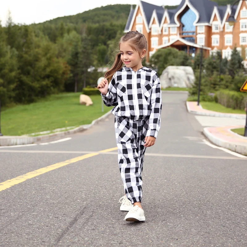 Повседневный клетчатый комплект для маленьких девочек свободная хлопковая
