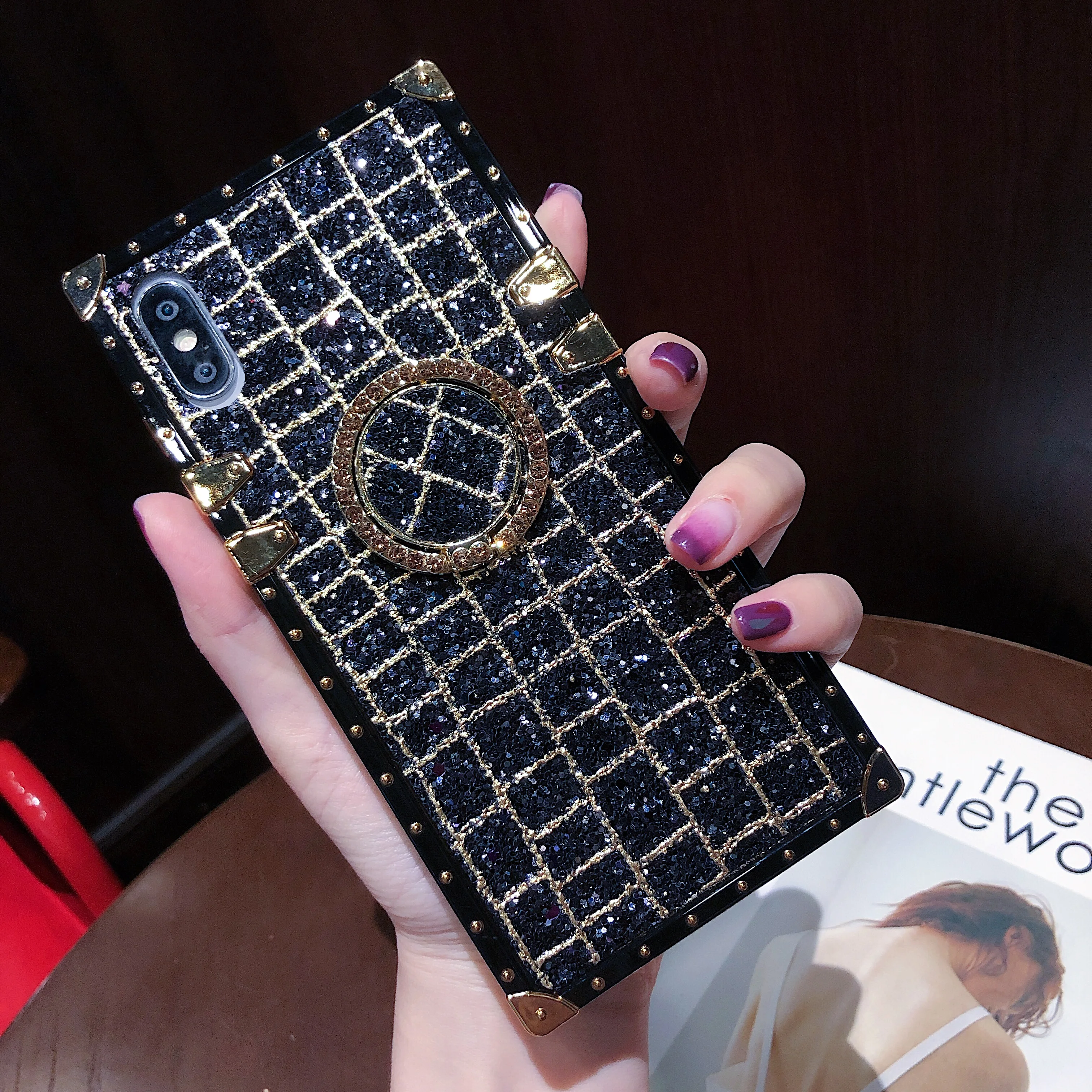 Case For iPhone 11 Pro Max Covers Korean Square Glitter Diamond Ring stand Xr X Xs 7 8 6S Plus Cover |