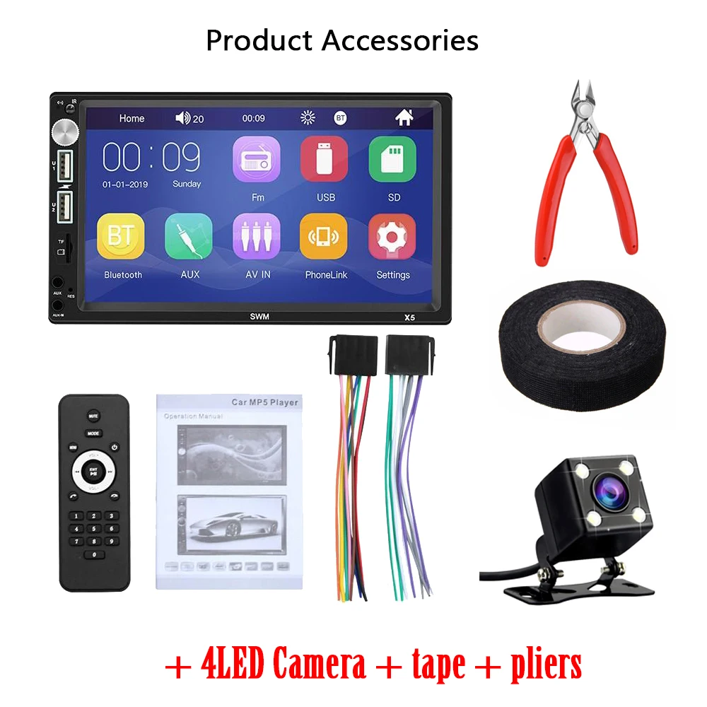 Tool and camera X5 Автомагнитола 2 Din Bluetooth Авторадио " HD сенсорный экран обратное изображение 2din стерео Авто MP5 плеер AUX USB FM камера 7018B - Цвет: Tool and camera