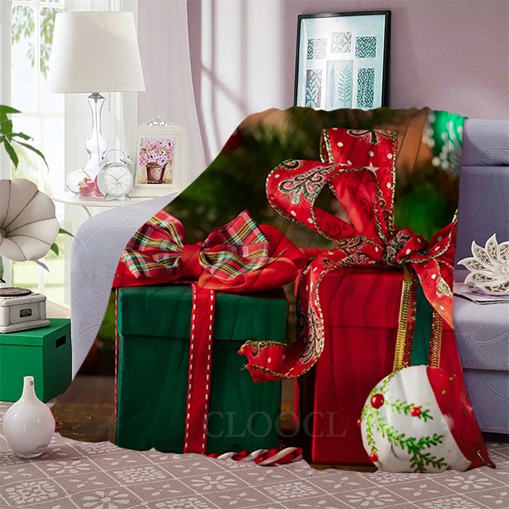 

CLOOCL Christmas Flannel Throw Blankets Gifts Decoration Print Double Layer Merry Christmas Blanket Keep Warm Plush Quilts