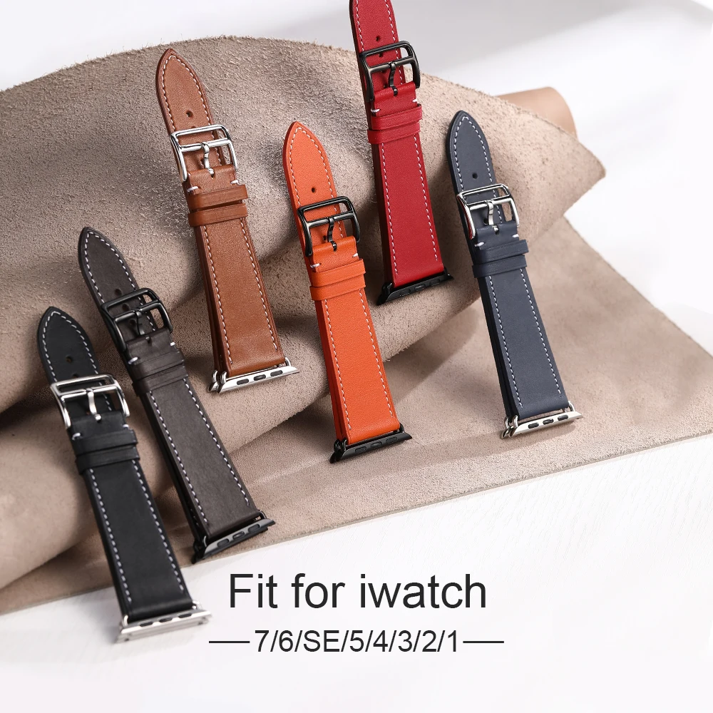 

Leather strap for Apple watch band 44mm 40mm 38mm 42mm watchband bracelet correa iwatch series 7 SE 6 5 4 3 Comfortable soft